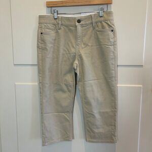Liz Claiborne Sara Crop Pants 12P Sand‎ Beige Mid Rise Slimming Tummy Panel NWT